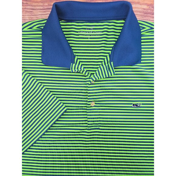 Vineyard Vines Mens Green & Blue Striped Polo Shirt Large Whale Logo - Picture 4 of 7